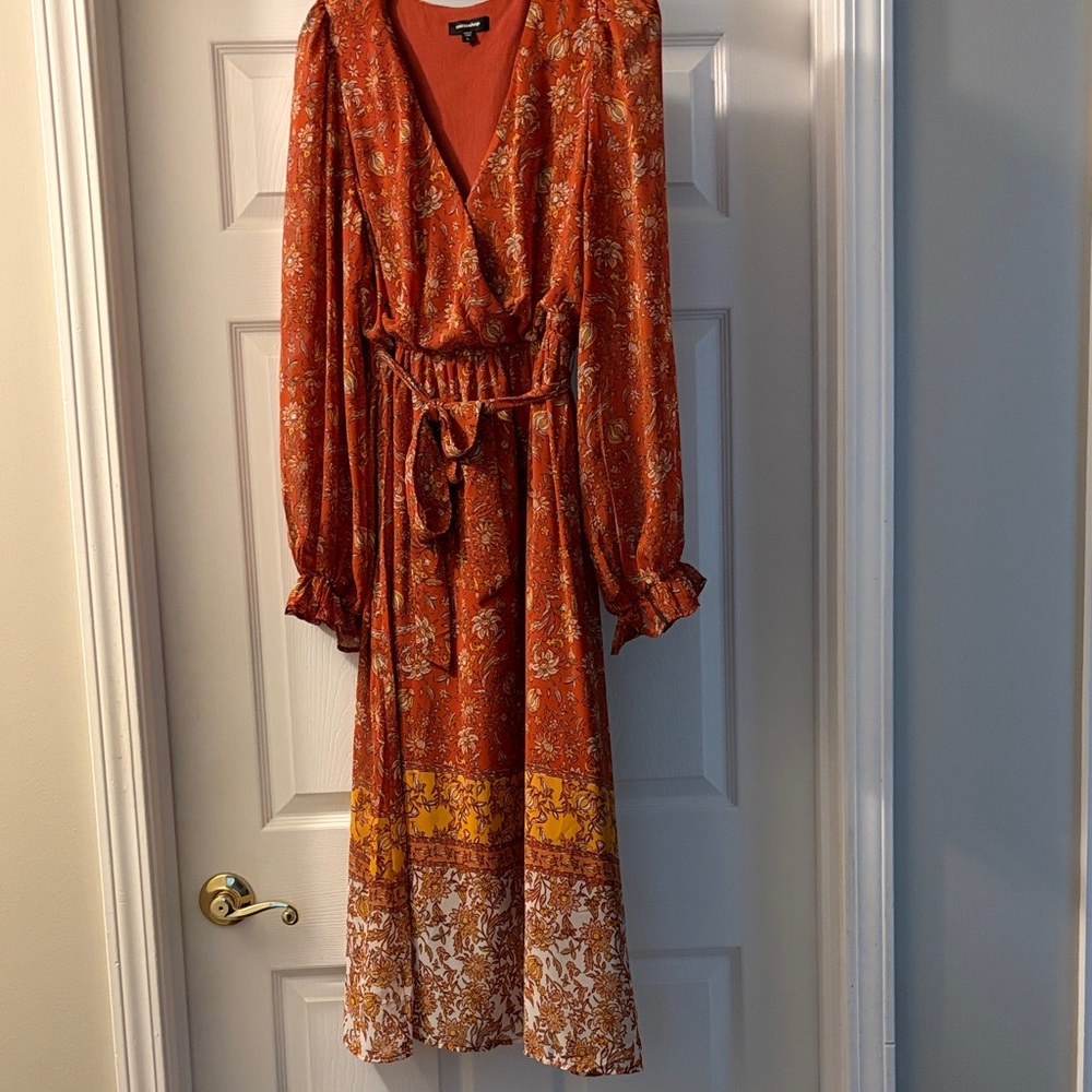 Mittoshop Terracotta Floral Long Sleeve Dress